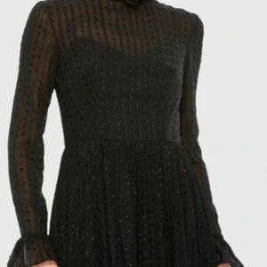 NWT Ienna for Mac Duggal Black Sheer Midi Dress Long Sleeve Size 8 #49627